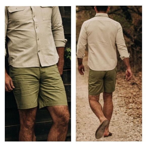 Taylor Stitch The Camp Shorts Mens 28 In Olive Green Herringbone Gorpcor… - Picture 2 of 11